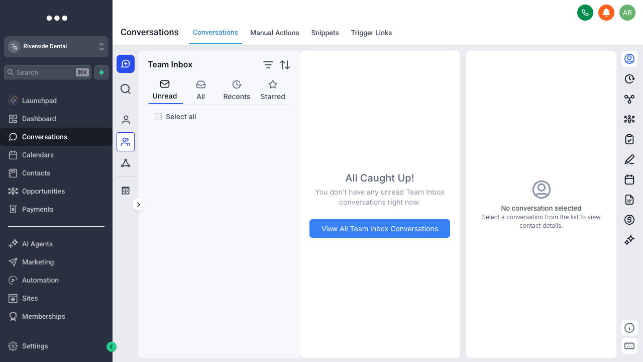 The Conversations unified inbox in GoHighLevel