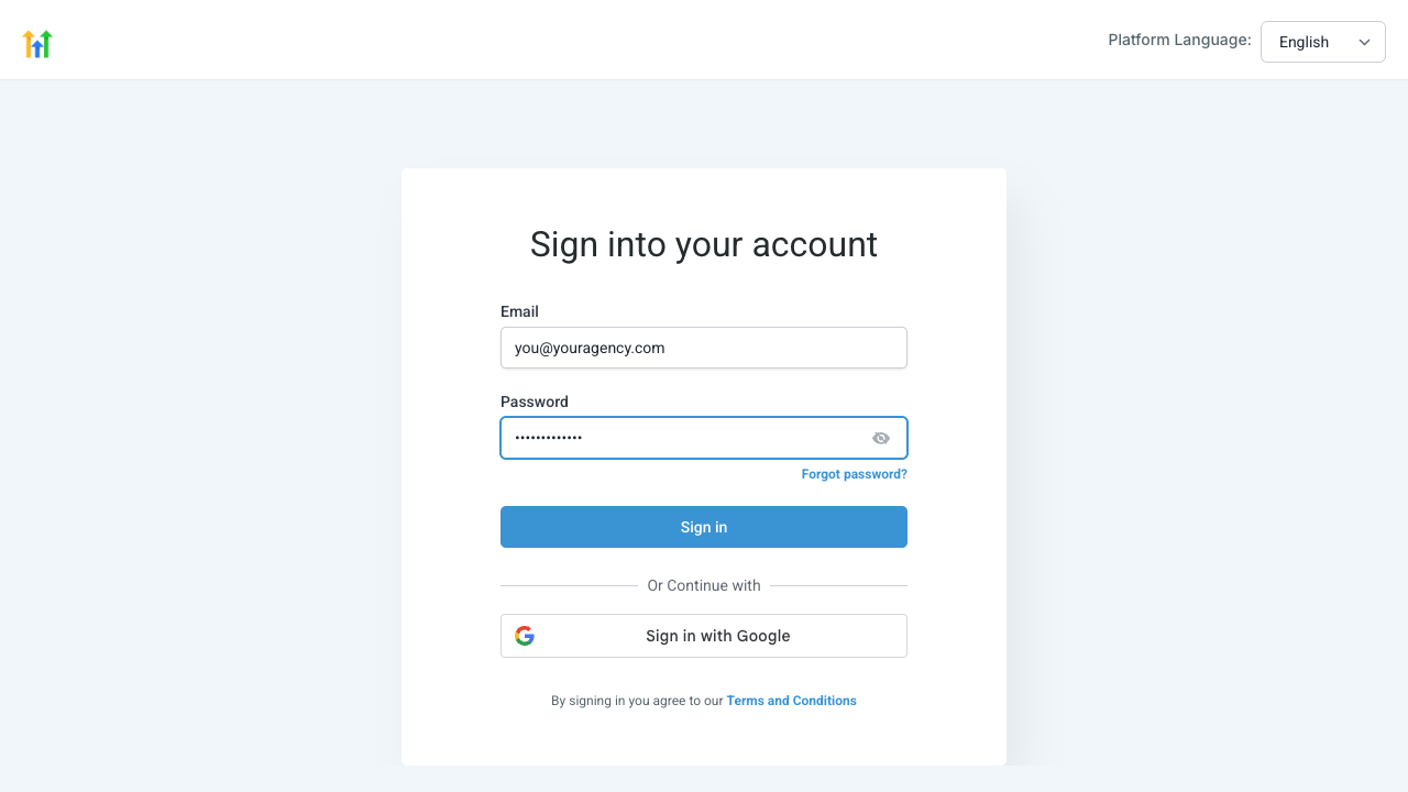 Email and password entered on the GoHighLevel login